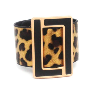 Brindle Wide Cuff Leather Bracelet for Women Geometric Metal