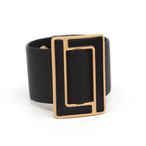 Brindle Wide Cuff Leather Bracelet for Women Geometric Metal