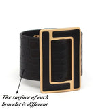 Brindle Wide Cuff Leather Bracelet for Women Geometric Metal