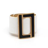 Brindle Wide Cuff Leather Bracelet for Women Geometric Metal