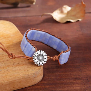 Multi-layer Spotted Stone Vintage Bracelet Hand Woven Leather Purple Agate Beads