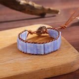 Multi-layer Spotted Stone Vintage Bracelet Hand Woven Leather Purple Agate Beads