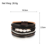 Vintage Rhinestone Leather Pearl Bracelet with Magnetcic Clasp