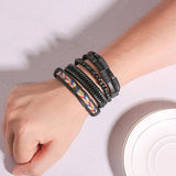 4pcs Men's Leather Wrap Bracelets Set Brown Bangles Punk Rock Accessory