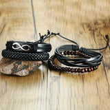 4pcs Men's Leather Wrap Bracelets Set Brown Bangles Punk Rock Accessory