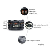 4pcs Men's Leather Wrap Bracelets Set Brown Bangles Punk Rock Accessory