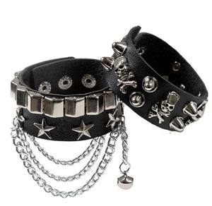 PU Leather Cuff Wristband Bracelet Goth Gothic Punk Tassel Chain Bracelets