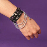 PU Leather Cuff Wristband Bracelet Goth Gothic Punk Tassel Chain Bracelets
