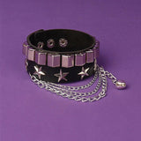 PU Leather Cuff Wristband Bracelet Goth Gothic Punk Tassel Chain Bracelets