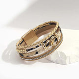 Vintage Leopard Leather Bracelet with Pearls and Crystals
