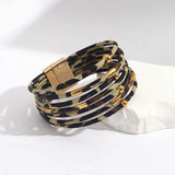 Vintage Leopard Leather Bracelet with Pearls and Crystals