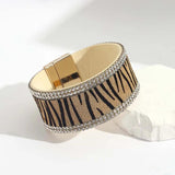 Vintage Leopard Leather Bracelet with Pearls and Crystals