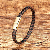 Brown Wrap Leather Bracelet Charm Stainless Steel Clasp