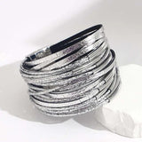 Boho Silver Charm Leather Bracelet for Women