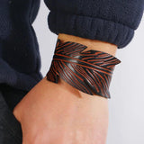 Vintage Leaf Shape Men's Leather Bracelets Brown Geometric Cuff Wrap Wristband
