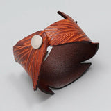 Vintage Leaf Shape Men's Leather Bracelets Brown Geometric Cuff Wrap Wristband