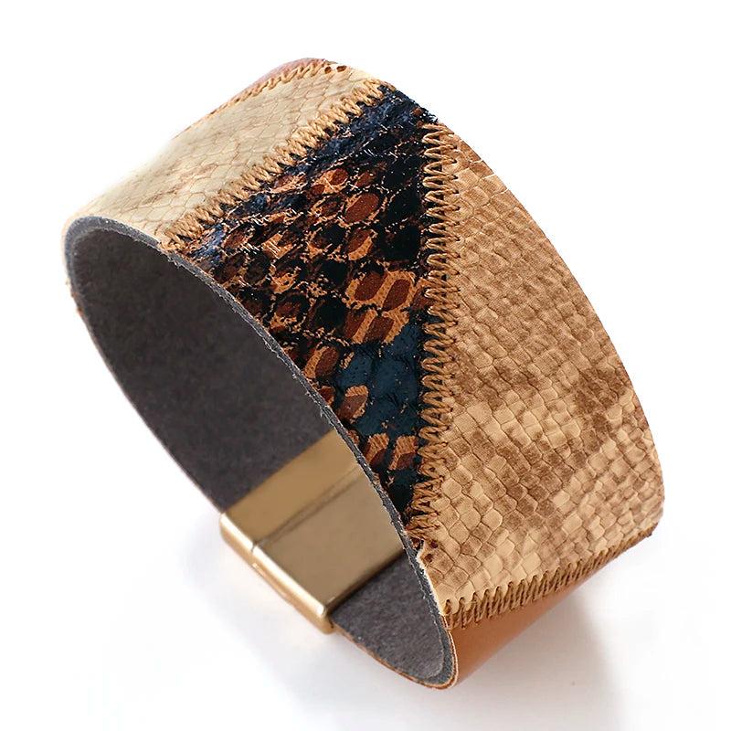 Punk Leopard Leather Bracelets Snakeskin Print Wide Wrap Bangles Party Jewelry