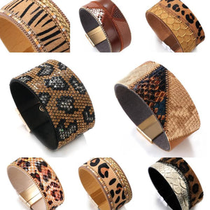 Punk Leopard Leather Bracelets Snakeskin Print Wide Wrap Bangles Party Jewelry