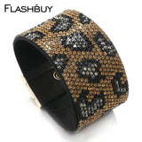 Punk Leopard Leather Bracelets Snakeskin Print Wide Wrap Bangles Party Jewelry