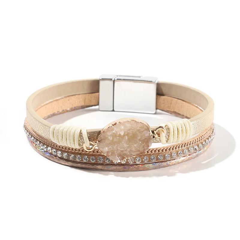 Leather Wrap Bracelet for Women with Pearl Beads Crystal