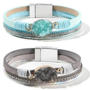 Leather Wrap Bracelet for Women with Pearl Beads Crystal