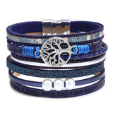 Brazilian PU Leather Pearl Beads Bracelet Tree Of Life Magnet Buckle