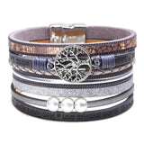Brazilian PU Leather Pearl Beads Bracelet Tree Of Life Magnet Buckle