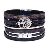 Brazilian PU Leather Pearl Beads Bracelet Tree Of Life Magnet Buckle