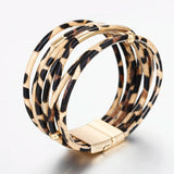 Leopard Leather Bracelet Metal Tube Ladies Wide Multilayer Wrap Bracelet