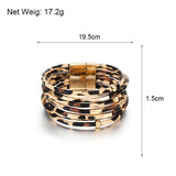 Leopard Leather Bracelet Metal Tube Ladies Wide Multilayer Wrap Bracelet