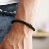 Men's Stainless Steel Leather Bracelet, Button Clasp