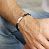 Men's Stainless Steel Leather Bracelet, Button Clasp