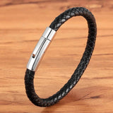 Men's Stainless Steel Leather Bracelet, Button Clasp