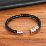 Men's Stainless Steel Leather Bracelet, Button Clasp