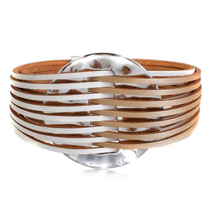 Boho Colorful Leather Bracelet Multi-strand Charm Bangle