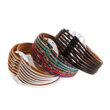 Boho Colorful Leather Bracelet Multi-strand Charm Bangle