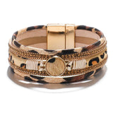 Leopard Leather Wrap Bracelet Boho Crystal Charm