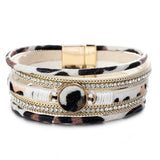 Leopard Leather Wrap Bracelet Boho Crystal Charm