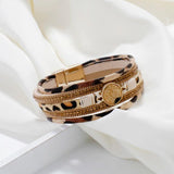 Leopard Leather Wrap Bracelet Boho Crystal Charm