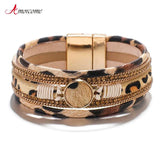 Leopard Leather Wrap Bracelet Boho Crystal Charm