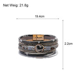 Leopard Leather Wrap Bracelet Boho Crystal Charm