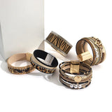 Leopard Leather Bracelets for Women Multilayer Wide Wrap Statement Jewelry