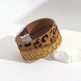Leopard Leather Bracelets for Women Multilayer Wide Wrap Statement Jewelry