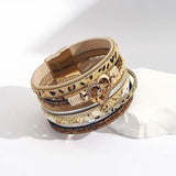 Leopard Leather Bracelets for Women Multilayer Wide Wrap Statement Jewelry