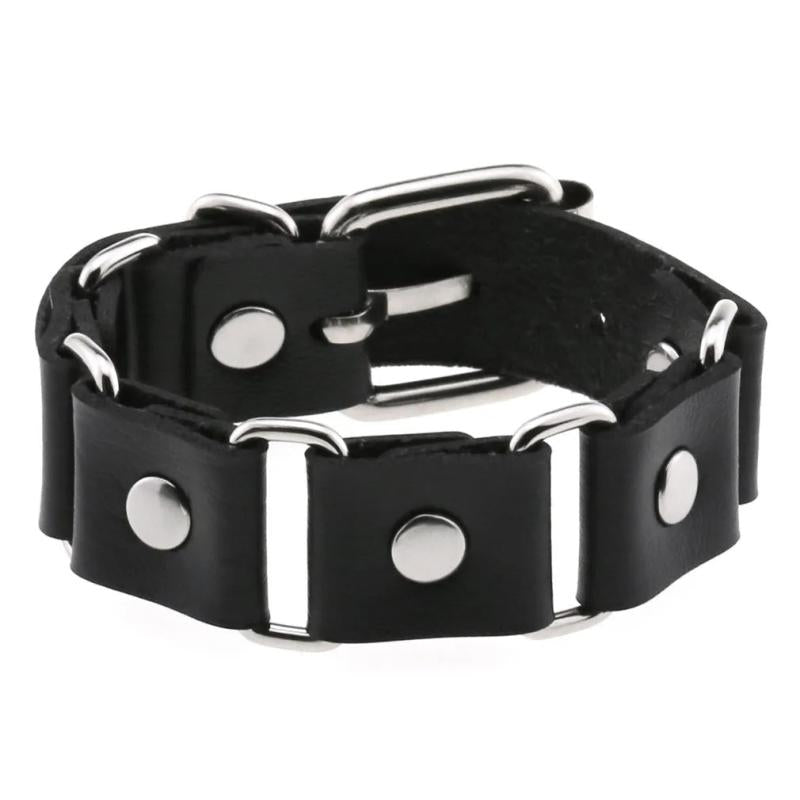 Leather Bracelet Punk Goth Wrist Cuffs Bracelet Gothic Rivet Buckle Wristband