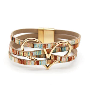 Leather Bracelets Hollow Peach Heart Women Bracelet Cuff Magnet Clasp