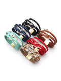 Leather Bracelets Hollow Peach Heart Women Bracelet Cuff Magnet Clasp