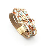 Leather Bracelets Hollow Peach Heart Women Bracelet Cuff Magnet Clasp