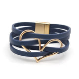 Leather Bracelets Hollow Peach Heart Women Bracelet Cuff Magnet Clasp
