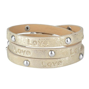 Kirykle Leather Bracelet Women Punk Rivet Love Letter Charm Jewelry Gift